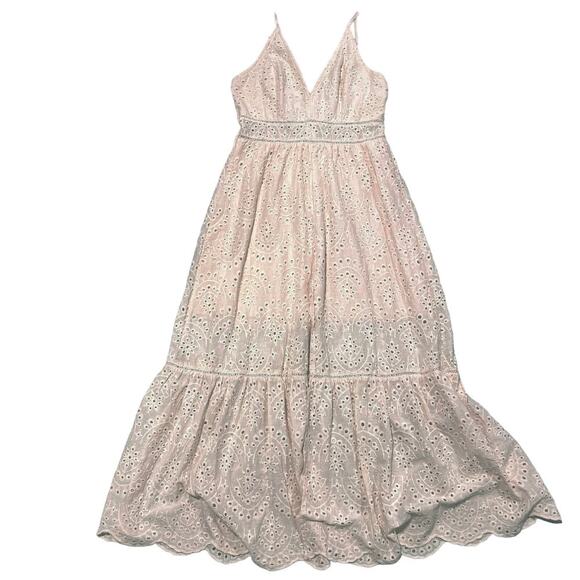 Simplee Eyelet Dress size Medium Blush Peach V Neck Spaghetti Strap Maxi Dress - Picture 5 of 11